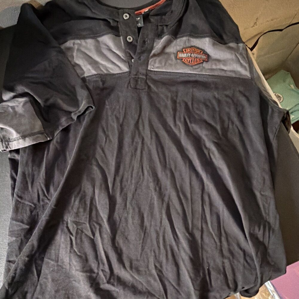 Harley-Davidson MotorClothes Black/Gray Colorblock Henley Men's 2XL T-Shirt